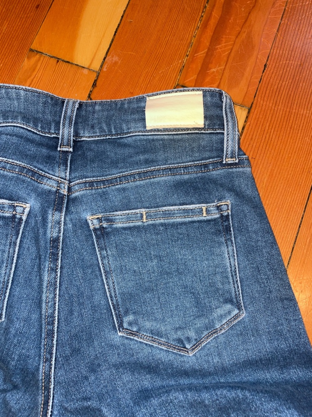 PAIGE Wide-Leg Raw Hem Jeans — Medium Blue - Picture 3 of 4